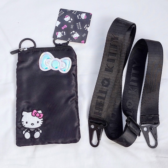 NWT Hello Kitty TINY Black Nylon with Pink Bow Crossbody Purse - Picture 1 of 7